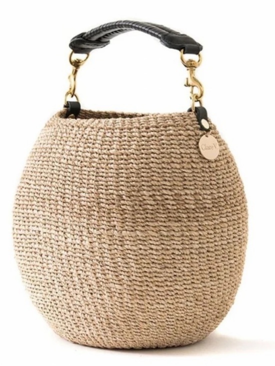 Clare V Handbags - Clare V Pot de Miel Woven Bucket Bag with Black Leather Fishtail handle.